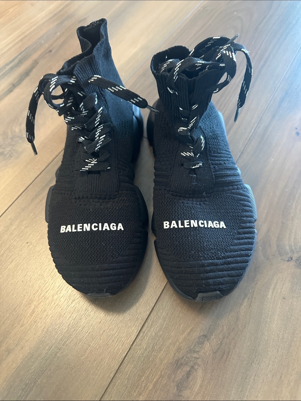 Replica Black Knit High-Top Sock Sneakers with White Logo